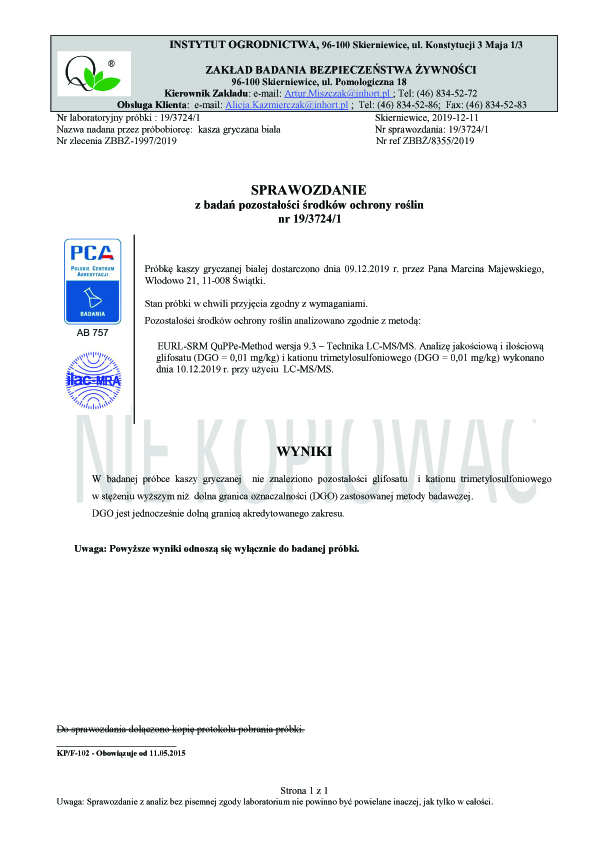 Badanie na (nie)obecność glifosatu 1